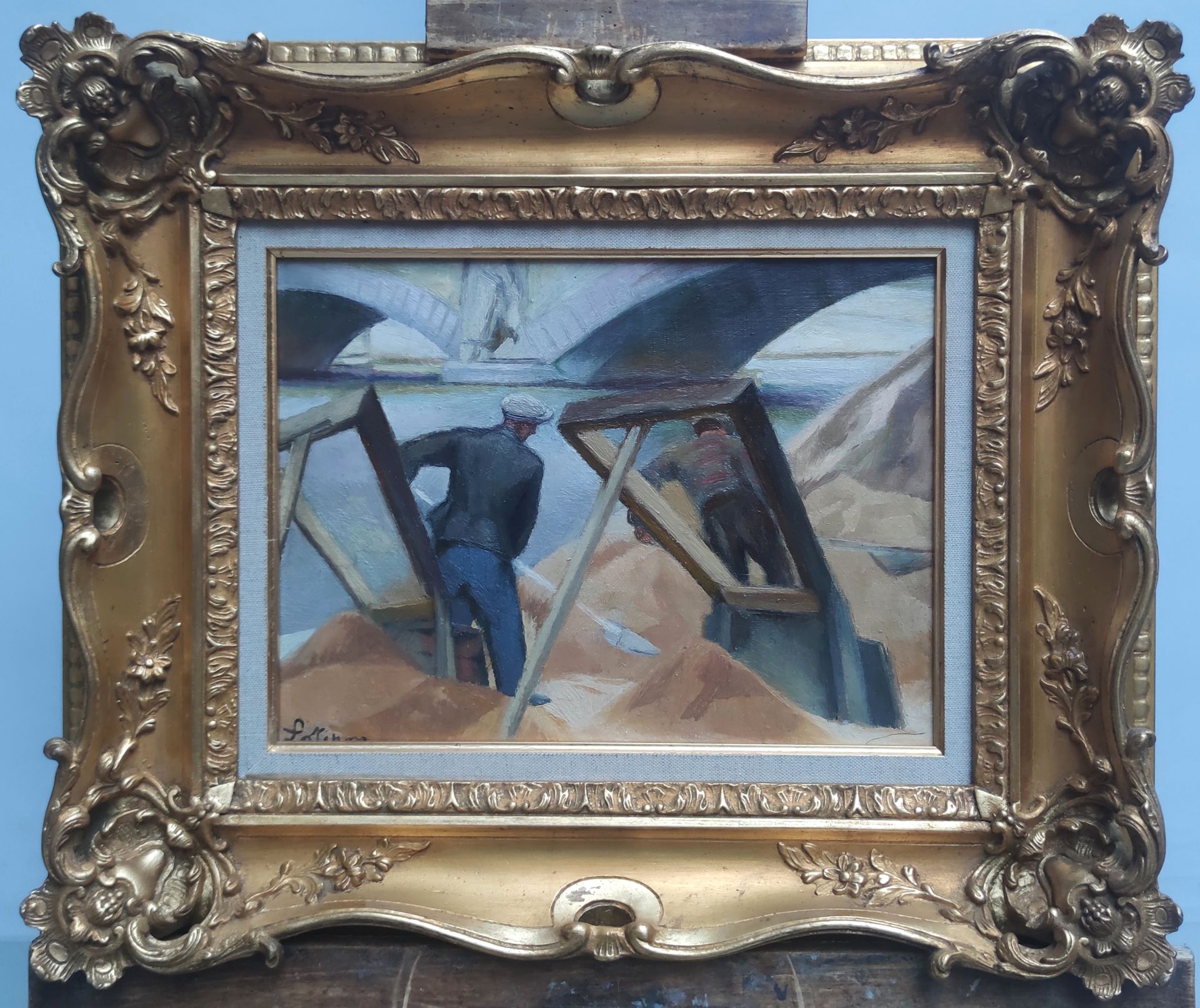 Null 
罗伯特-洛特朗(1886-1966)

玛丽桥附近塞纳河上的工人

布面油画，左下角有签名

27 x 35厘米