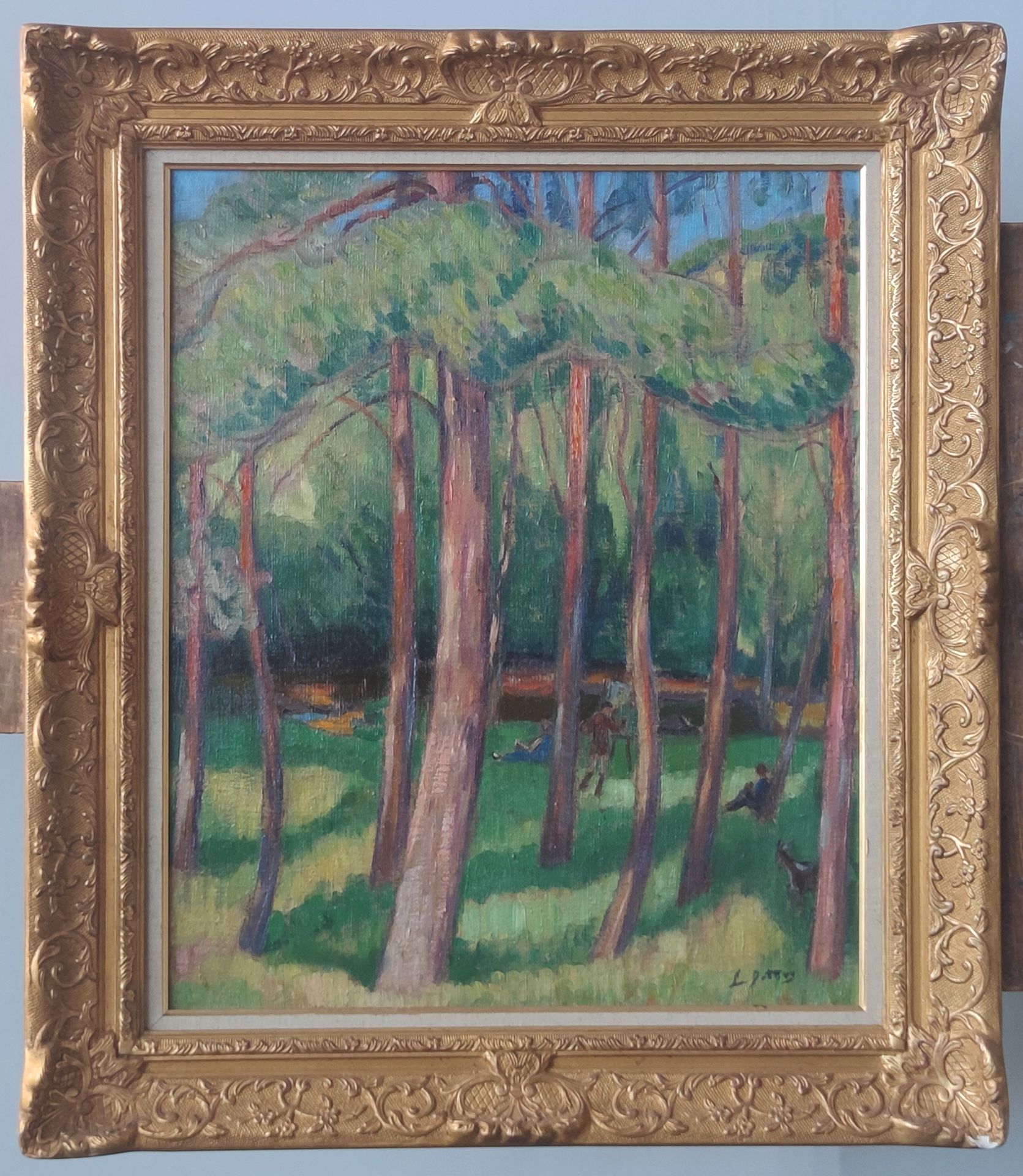 Null 
莱昂-德特罗伊 (1857-1955)

画家和灌木丛中的人物

右下角签名的布面油画 65 X 54 cm

出处：利摩日拍卖会，1987年12月&hellip;