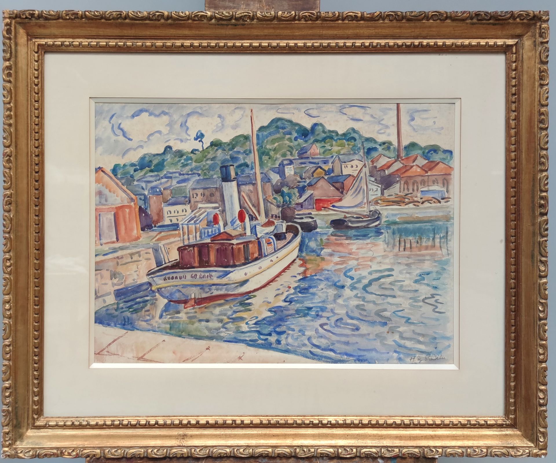 Null 
Henri Liénard DE SAINT-DELIS (1878-1949)

盆地中的船只

右下角有签名的水彩画

在视觉上：43.5 X &hellip;