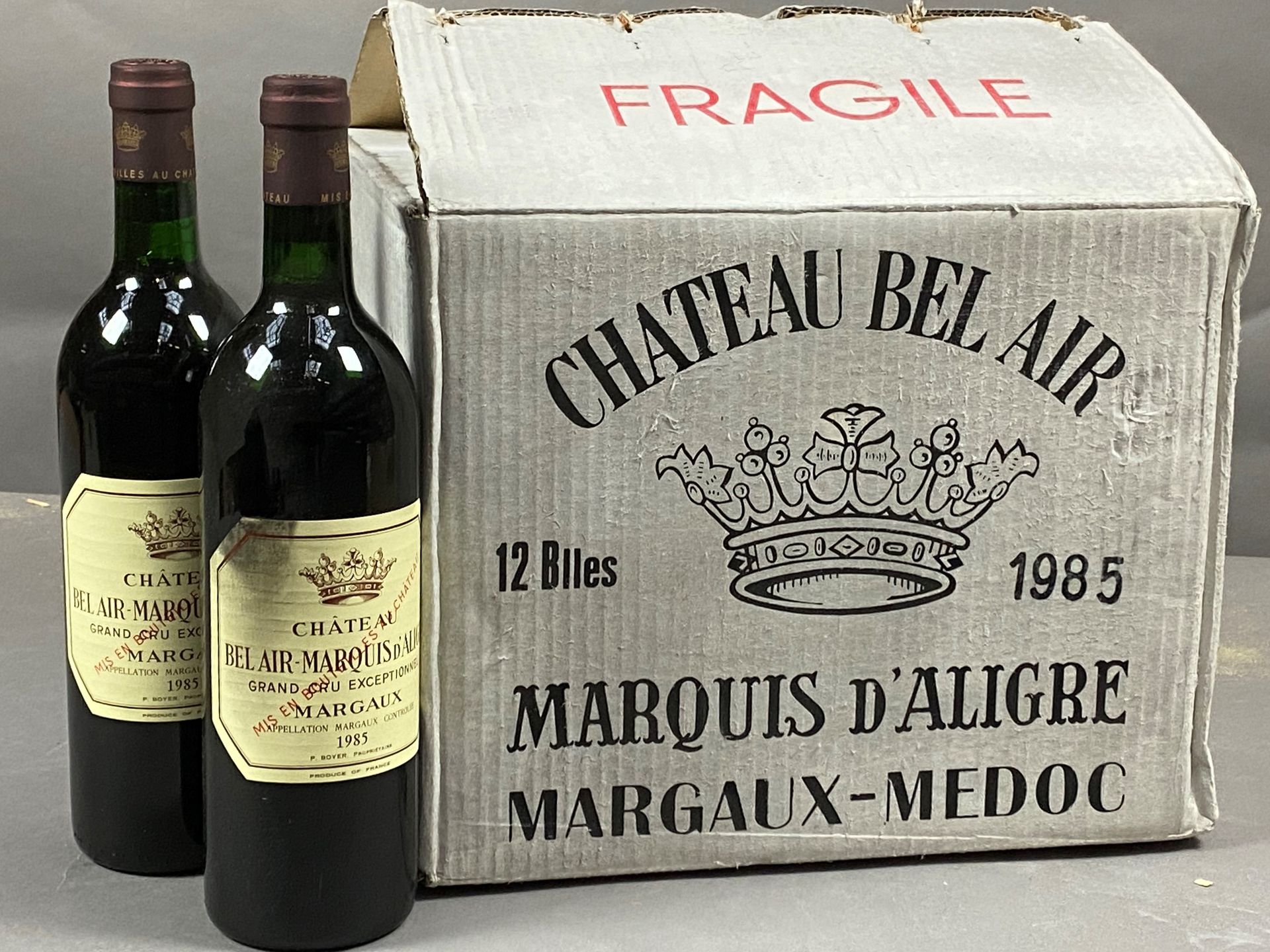 Null 12 Flaschen Château Bel Air Marquis d'Aligre 1985 CBo Except. Margaux (Orig&hellip;