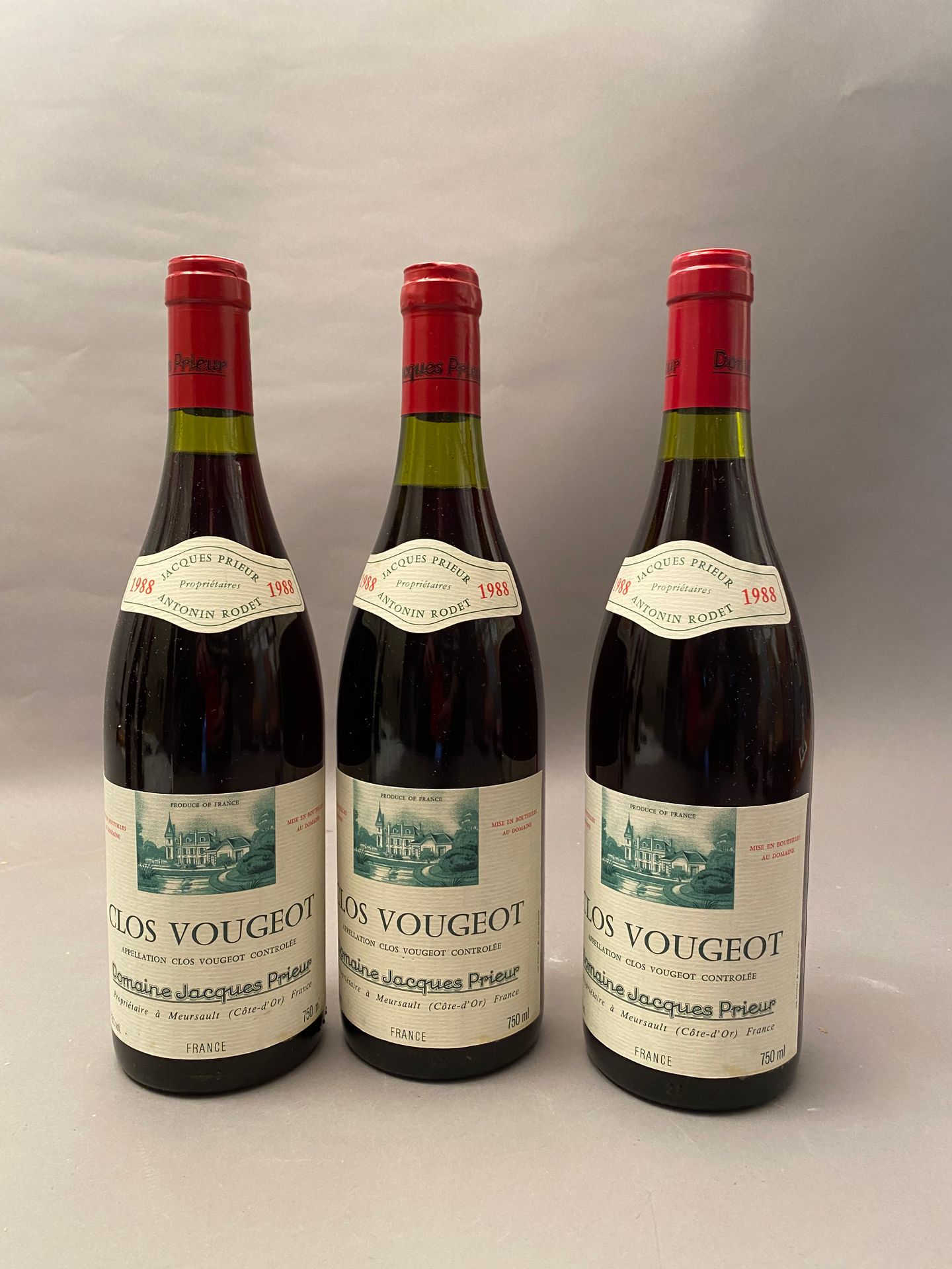 Null 3 Flaschen Clos Vougeot 1988 GC Dom Jacques Prieur