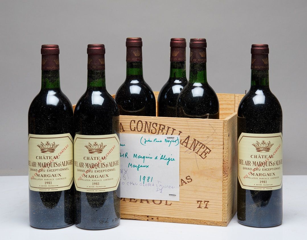 Null 6 Flaschen Château Bel Air Marquis d'Aligre 1981 Margaux CB (1 BG)