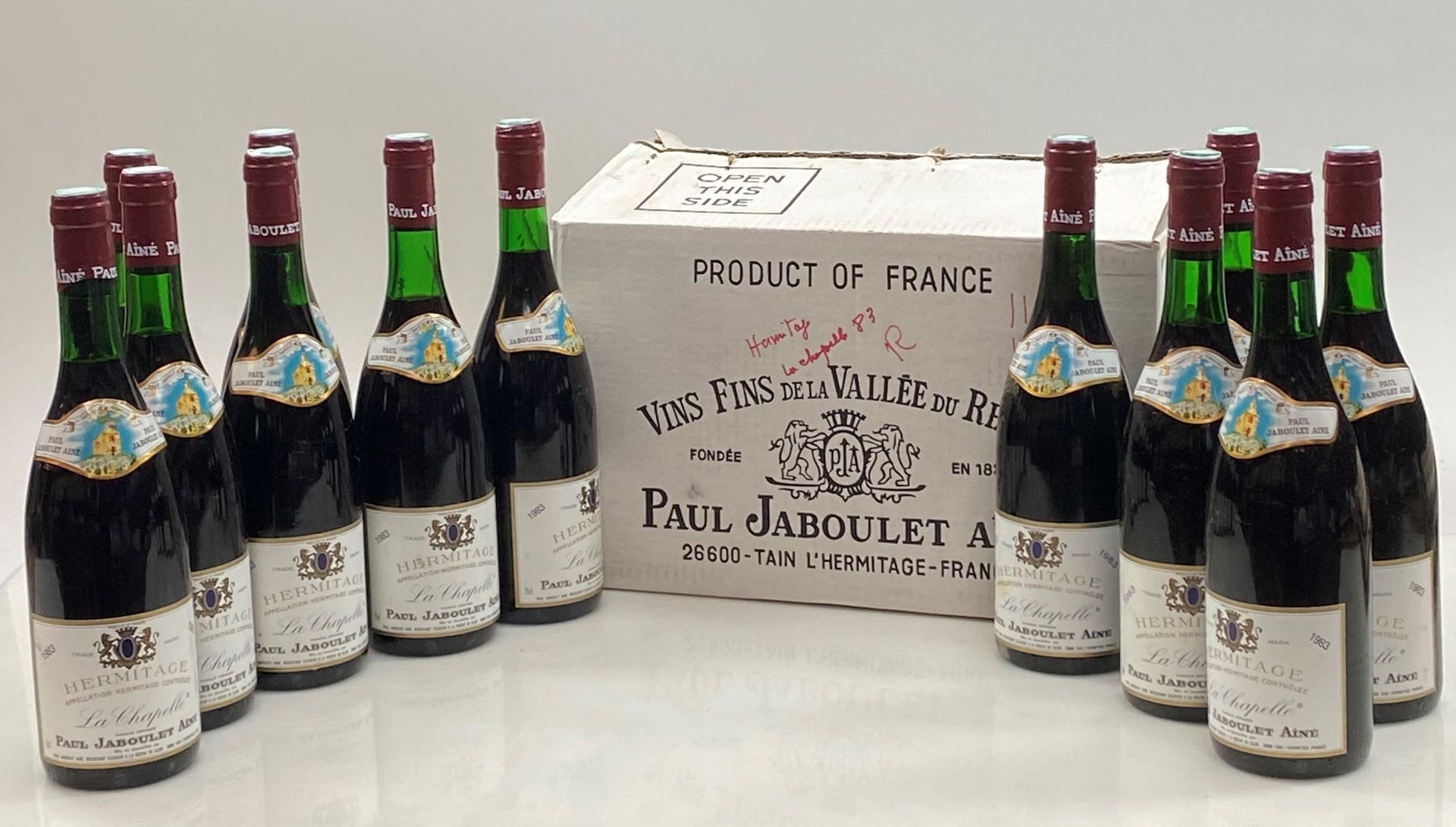 Null 12 botellas Hermitage La Chapelle 1983 Paul Jaboulet Ainé (caja original)