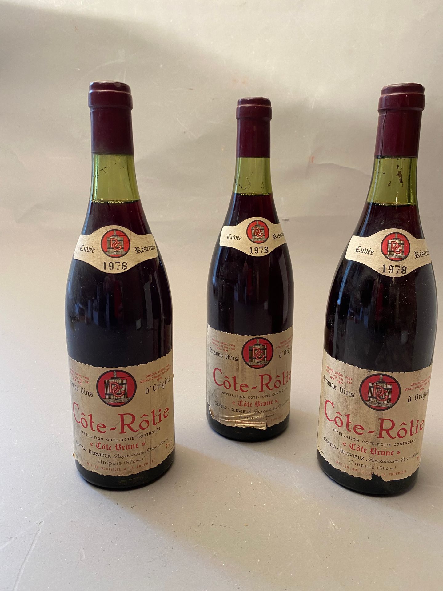 Null 3 bottles Côte-Rotie Côte Brune 1978 Marius Gentaz-Dervieux