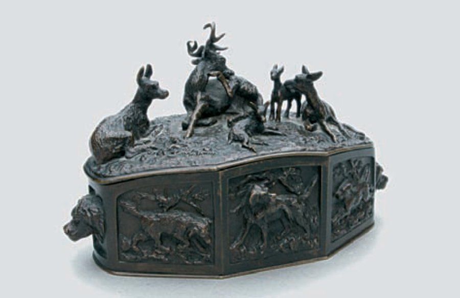 Christophe FRATIN (1801-1864) Coffret de chasse. Épreuve en bronze d'édition mul&hellip;