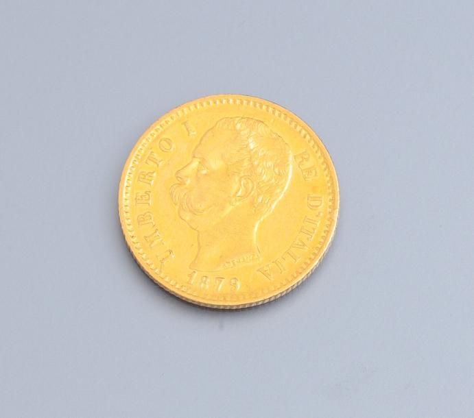 Null Pièce de 20 lires en or Umberto I roi d'Italie 1879. 6.20 g