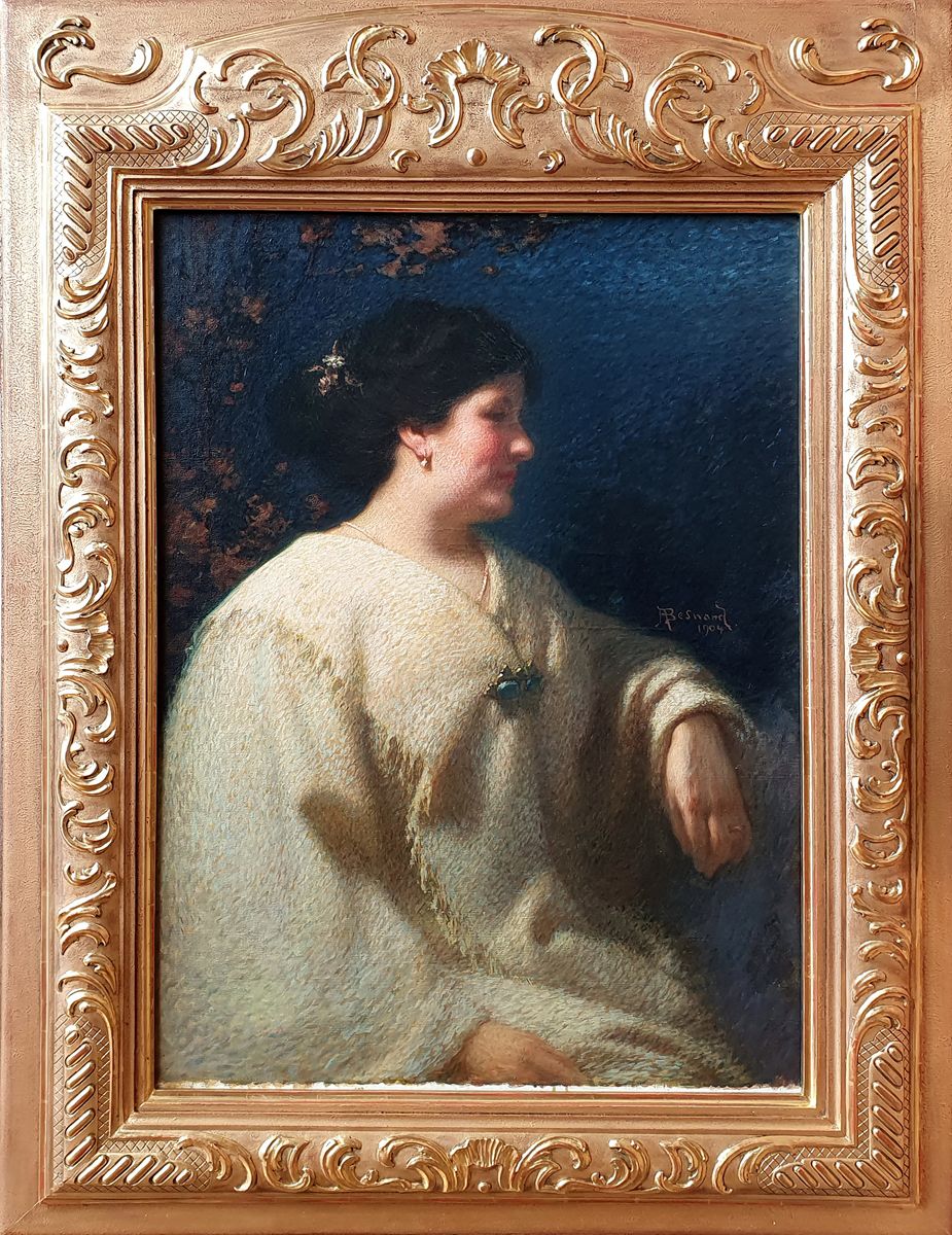 ALBERT BESNARD (1849-1934), attribué Elegant woman in profile, 1904
Oil on canva&hellip;