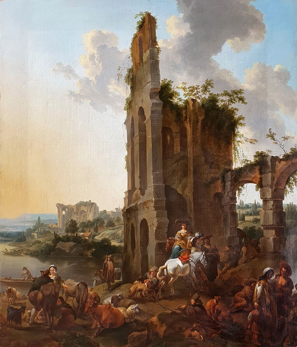 Nicolaes BERCHEM (1620-1683) Mercado de animales frente a una antigua ruina
Óleo&hellip;