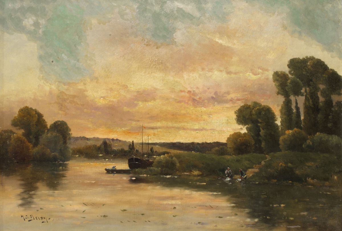 Henry Jacques DELPY (1877-1957) Lavandières au bord de la rivière
Huile sur toil&hellip;