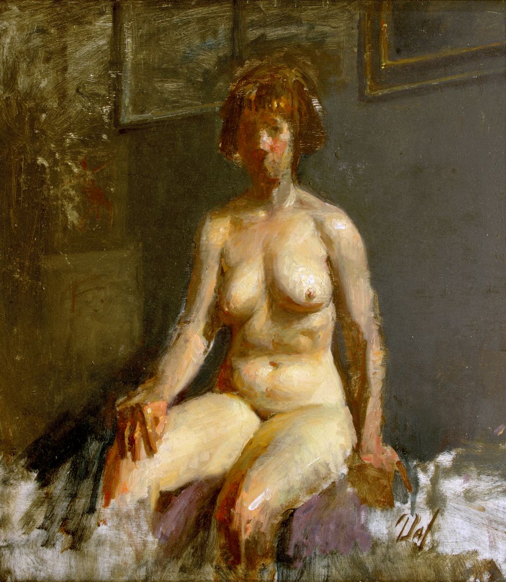 DAVID A. LEFFEL dit "DAL" (1931) 年轻的裸体女人
右下角署名DAL的板上油画

尺寸：57 x 51 cm