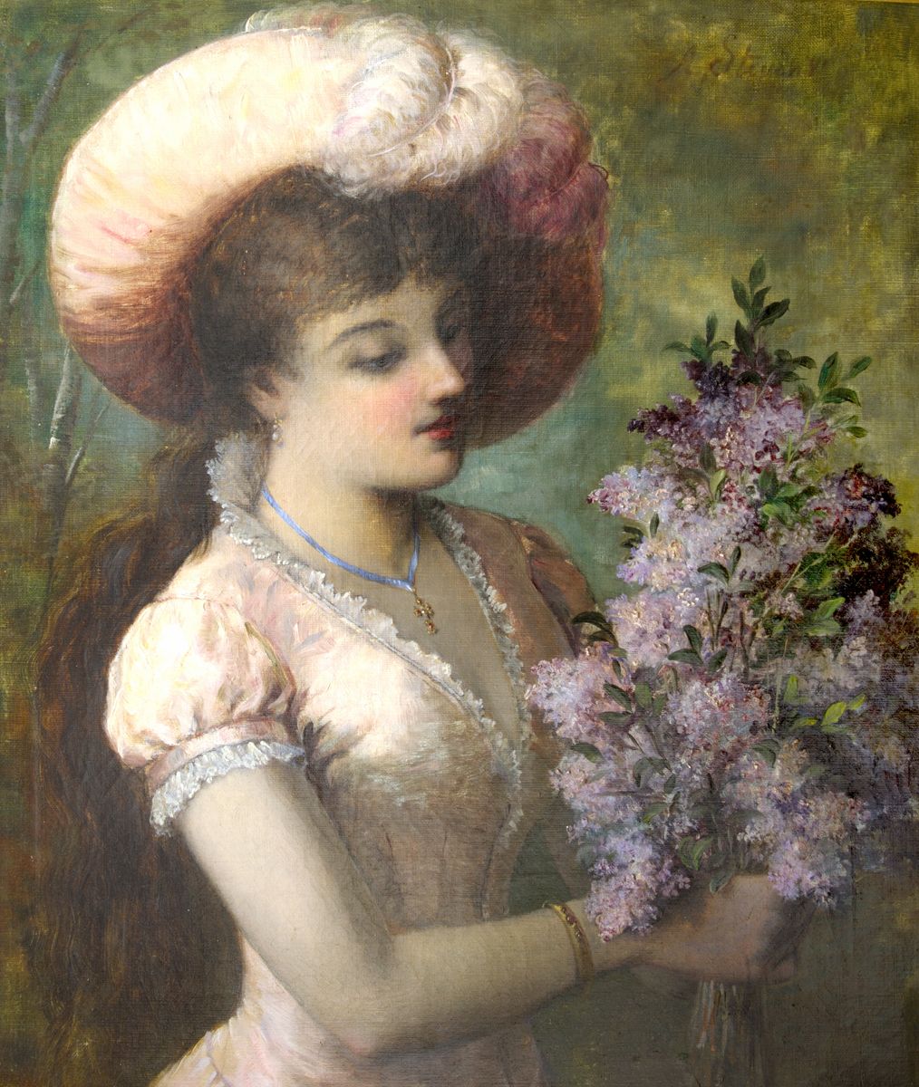 Alfred STEVENS (1823-1906) Elégante au bouquet
布面油画，右上角签名。

出处：比利时私人收藏，遗产。

尺寸：5&hellip;
