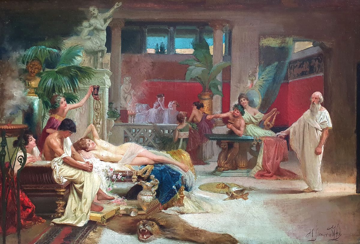HENRYK SIEMIRADZKI (1843-1902), attribué 苏格拉底在Hetaïre的房子里给他的学生Alcibiades一个惊喜
布面油&hellip;