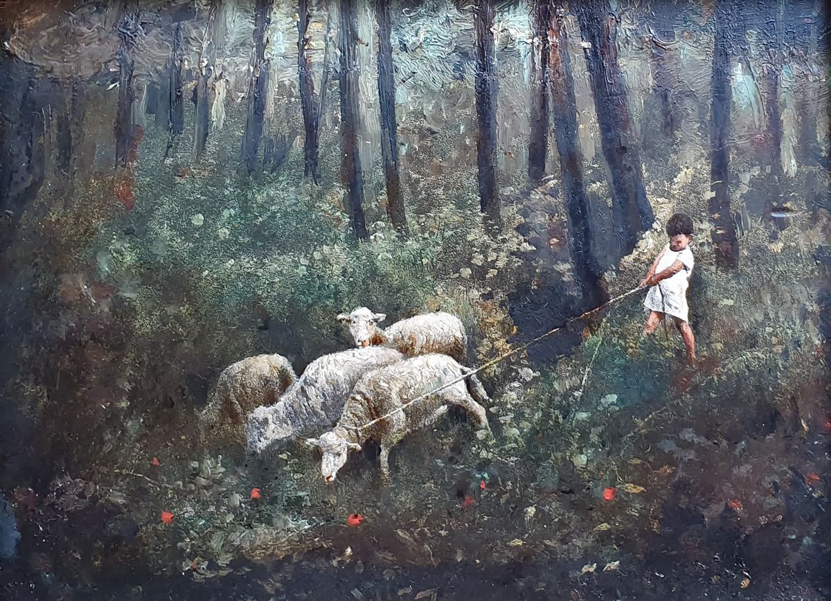 HENRYK SIEMIRADZKI (1843-1902), ENTOURAGE 阿卡迪亚的牧羊人
板上油画

尺寸：18 x 26 cm