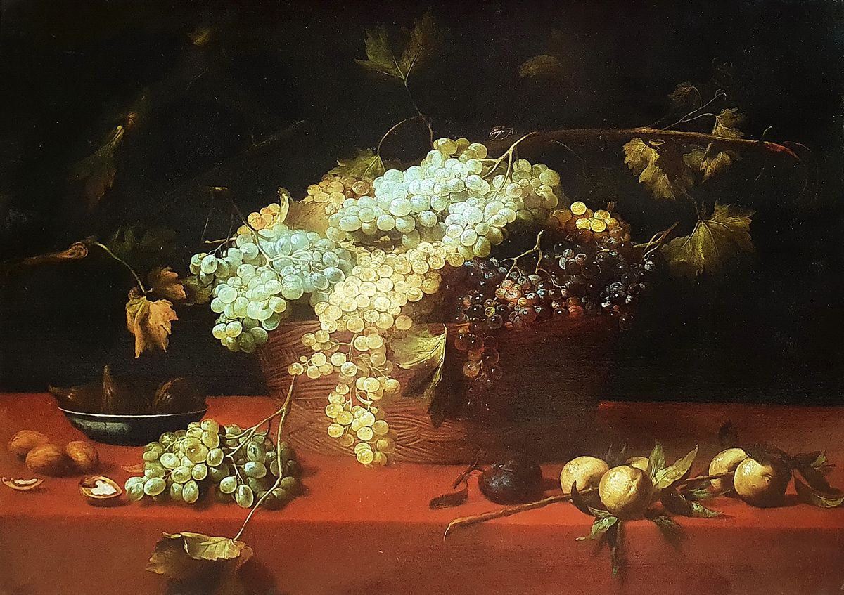 JACOB FOPPENS van ES (c.1596-1666) Natura morta con uva
Olio su tela con fodera.&hellip;