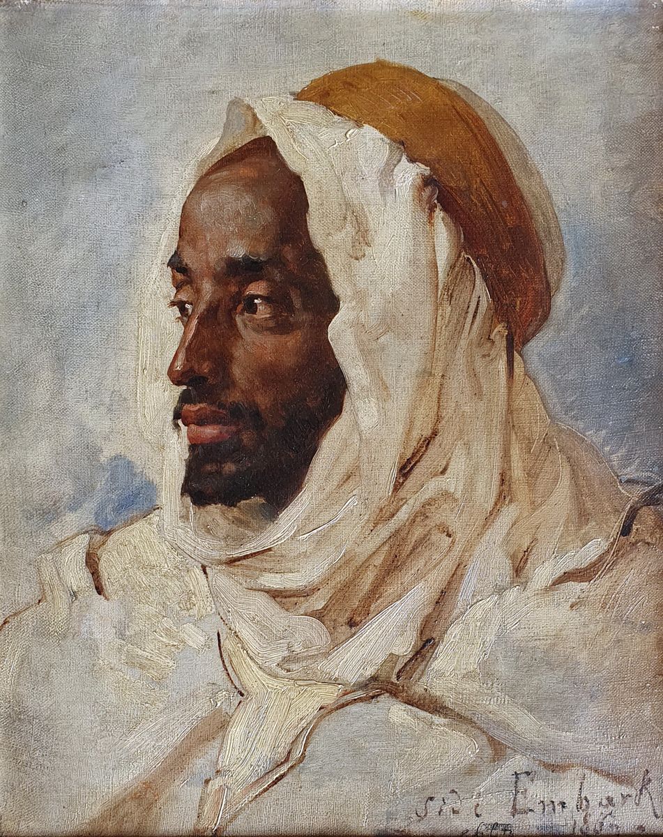 Gustave GUILLAUMET (1840-1887) Portrait of a Tuareg with a turban
Oil on canvas &hellip;