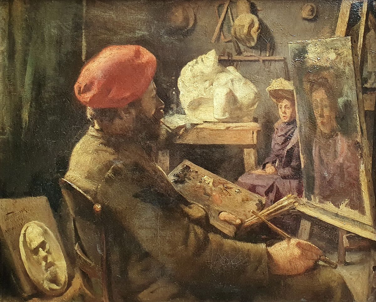JOS DE POOTER (Anvers 1867) 工作室里的儿童画，1891年
布面油画，左下方有签名和日期为安特卫普1891年。

尺寸：54 x 67&hellip;