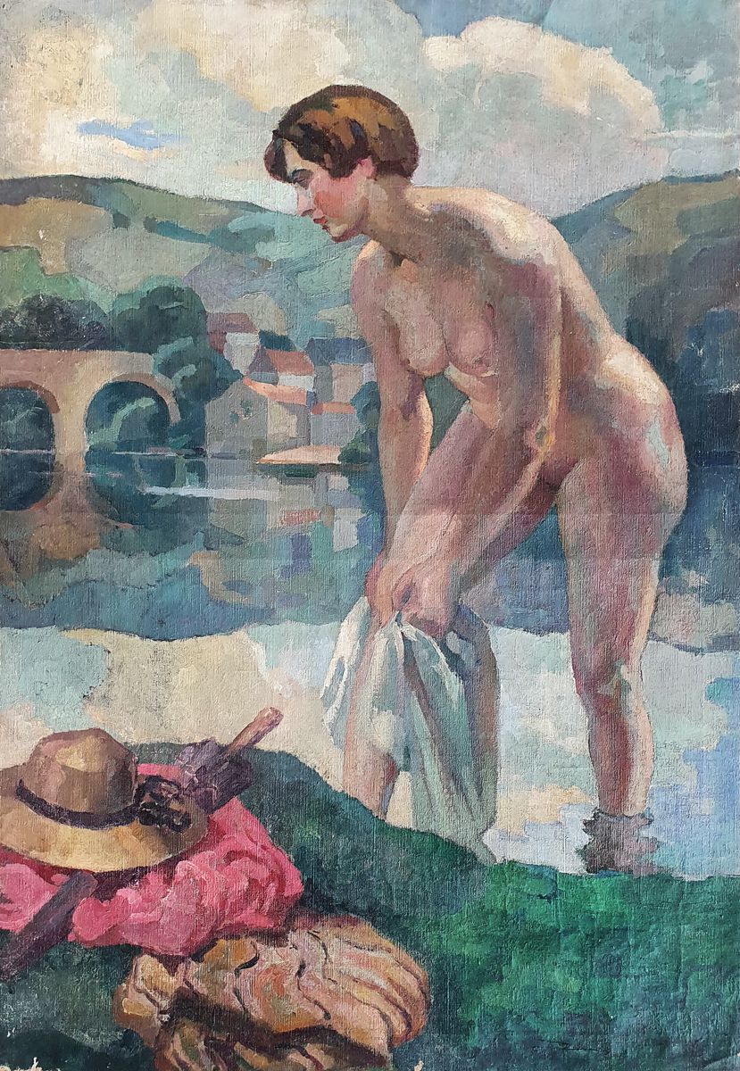 RAOUL DASTRAC (Aiguillon, 1891-1969) Young nude woman by the river
Large oil on &hellip;