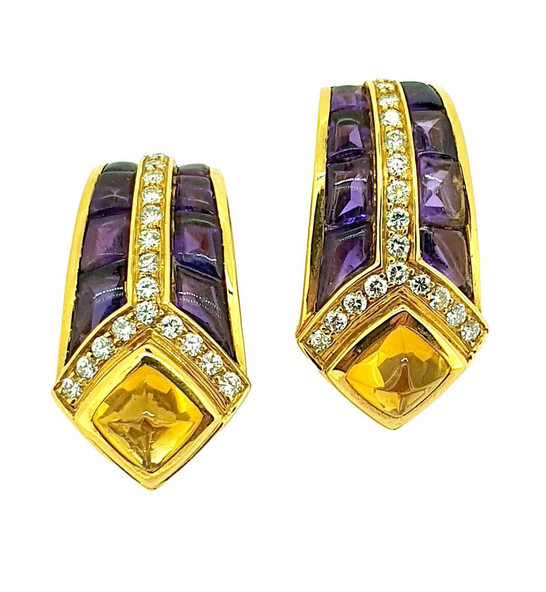 FRED A pair of diamond, amethyst and citrine and yellow gold earrings by FRED. S&hellip;