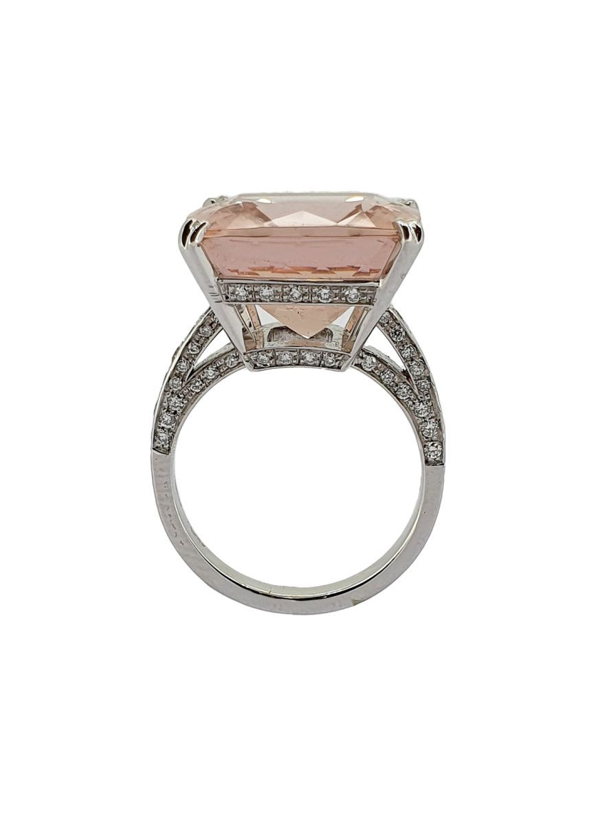 Bague A diamond and 18k white gold ring set with a morganite weighing approximat&hellip;
