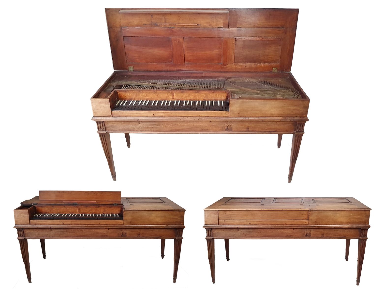 RARE PIANO D’EPOQUE LOUIS XVI 
In walnut wood with five octaves, opening in two &hellip;