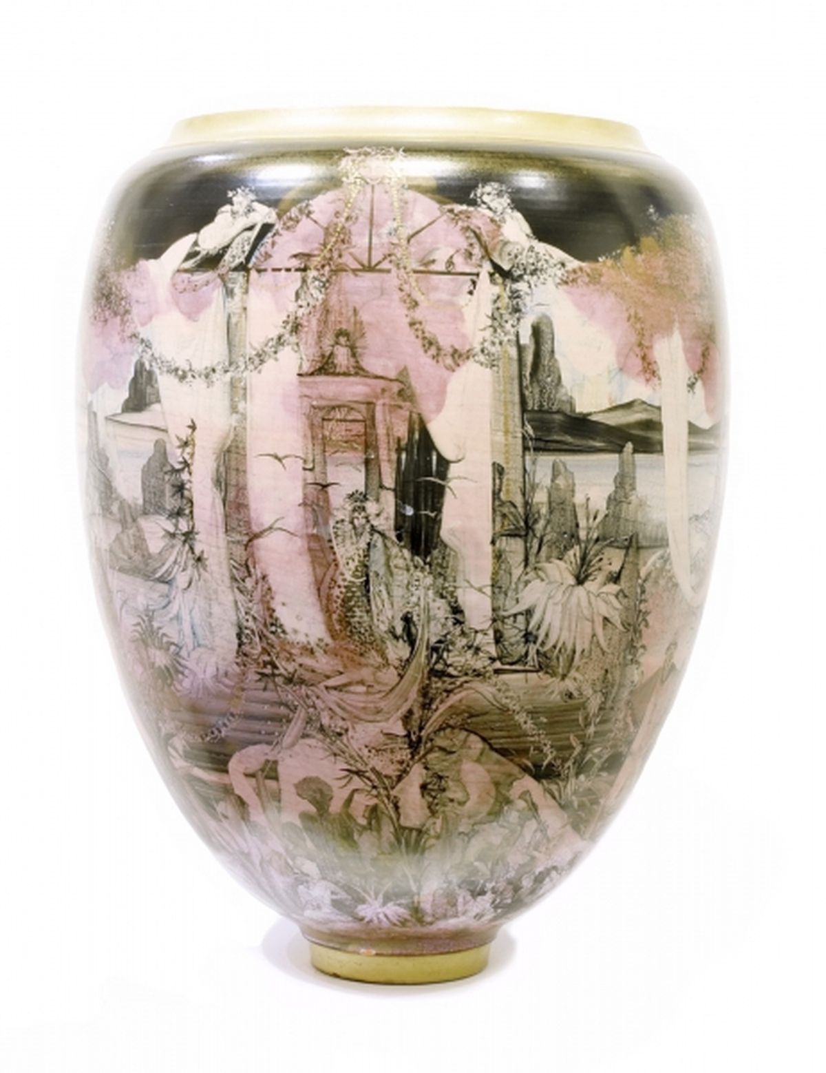 BARROCO, JACQUES MASSARD & RICHARD TARON, 1982 一个大花瓶
在chamotte陶瓷中，装饰着黑色和粉色单色的梦幻风&hellip;