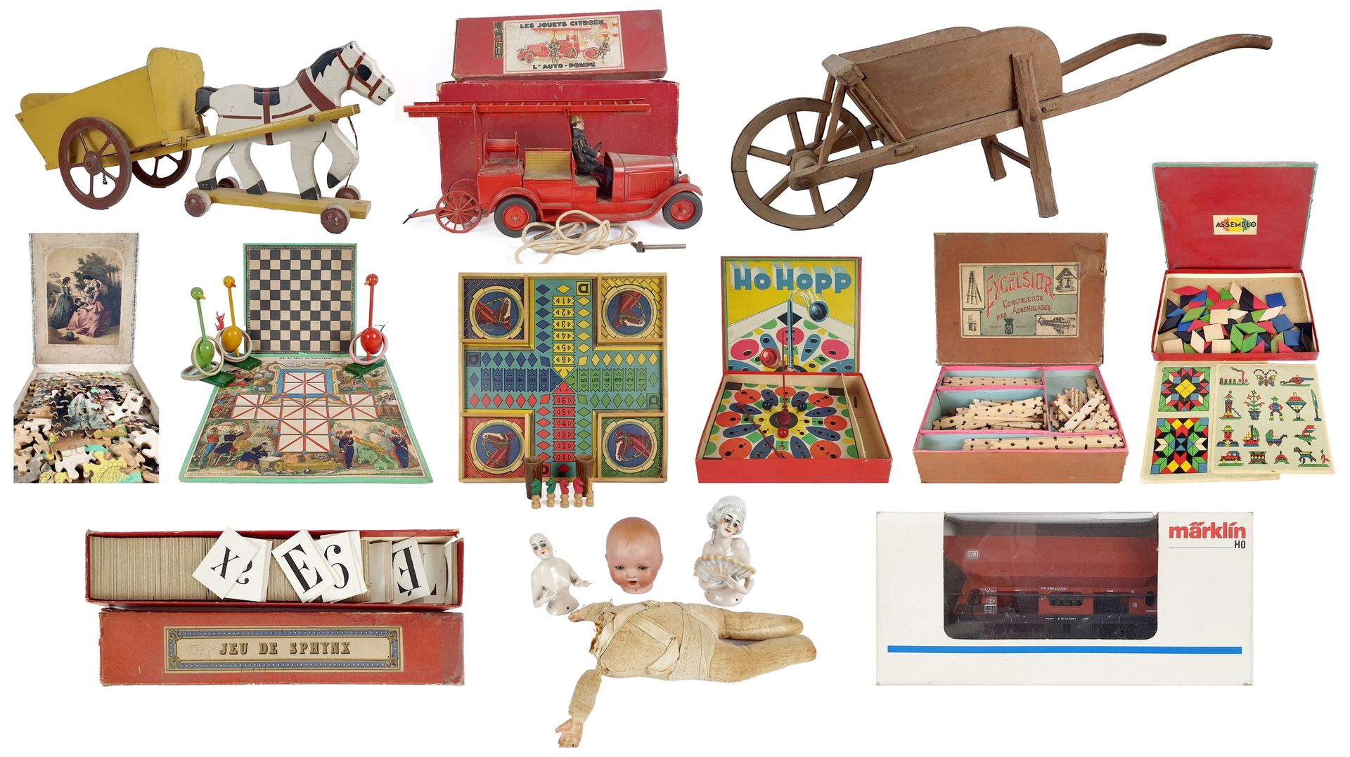 JOUETS POUR ENFANT 
套装包括 "Babyjou "品牌的马和车（30 x 72 x 18厘米），手工雕刻的木制手推车（35 x 105 x &hellip;