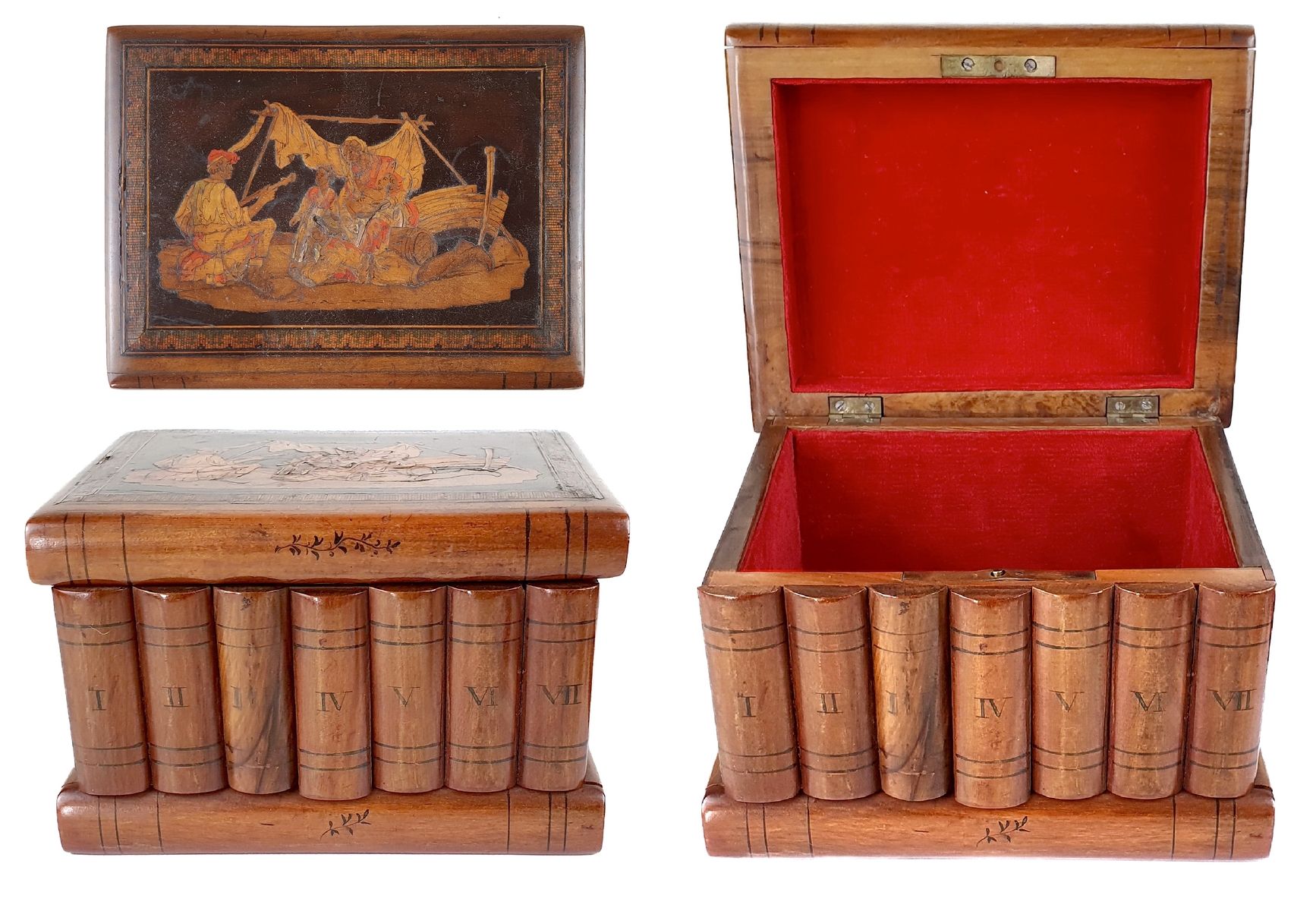 ELEGANT COFFRET 
En bois de placage, sculpté à l'imitation d'une bibliothèque et&hellip;