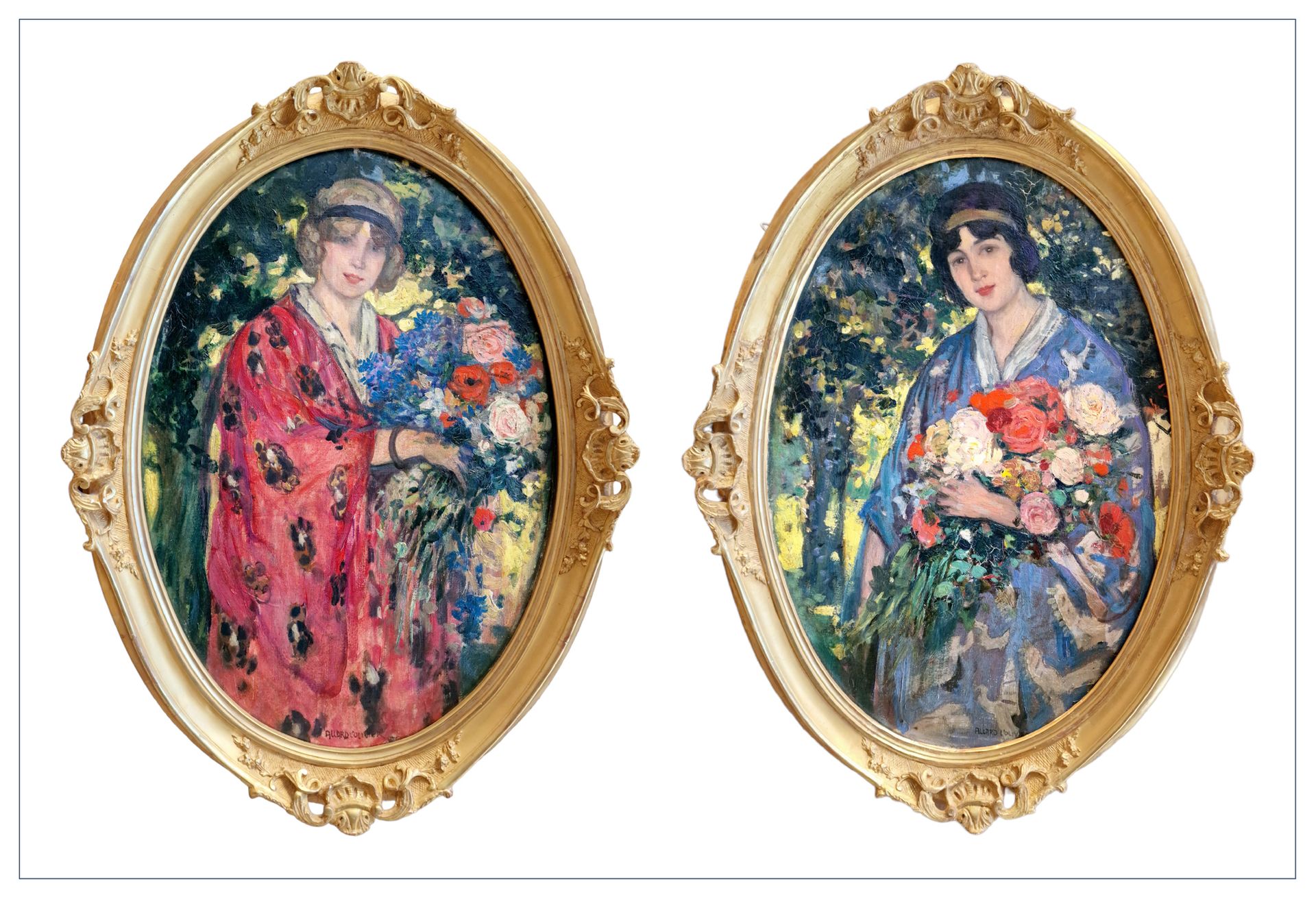 Fernand Allard L'olivier (1883-1933) 捧着花束的优雅女人



椭圆形画布上的一对大型油画，下面中间有签名。质量好。

出处&hellip;