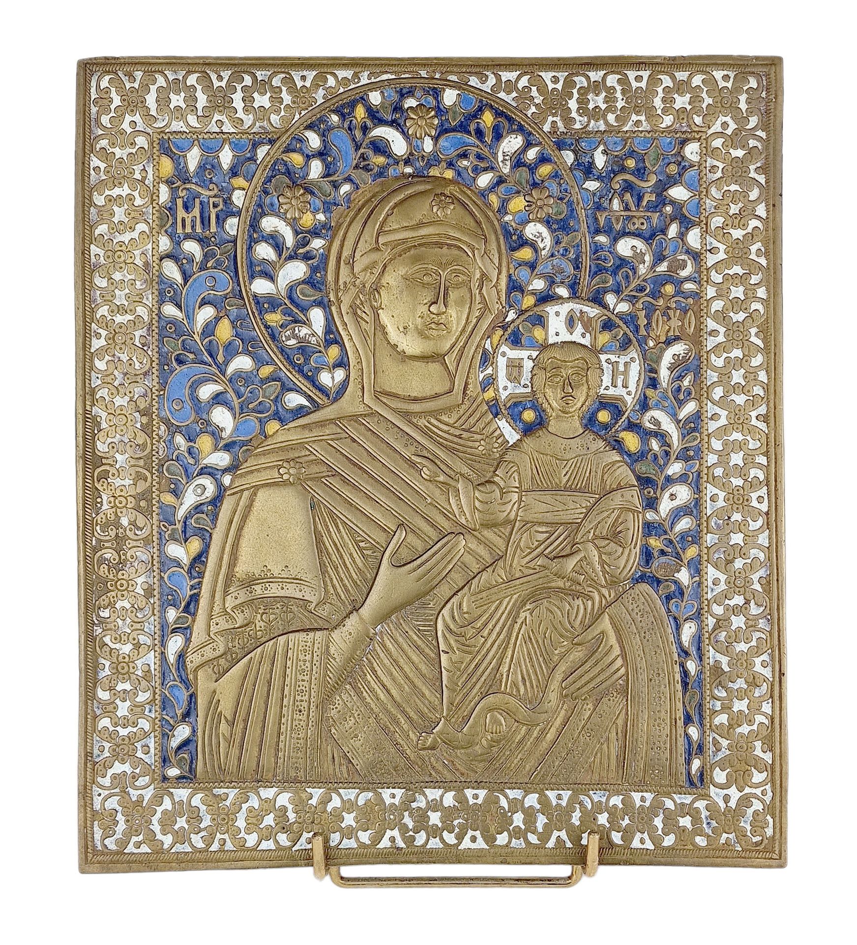 RUSSIE, 20ème SIECLE 盘子上的图标



铜制，有珐琅彩装饰，表现了一个被称为耶路撒冷圣母的圣母和儿童。

尺寸：27.5 x 24.5厘米&hellip;