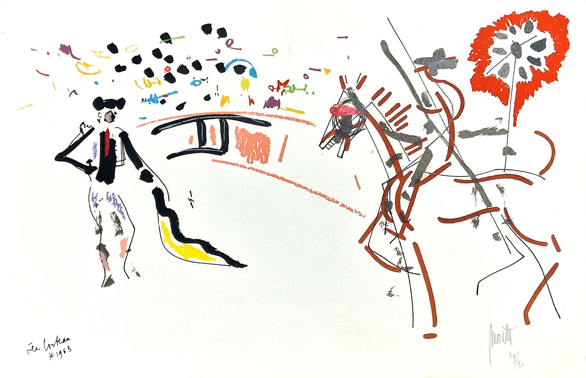JEAN COCTEAU (1889-1963) & RAYMOND MORETTI (1931-2005) 纸上彩色石版画工艺，版上有签名，编号为119/29&hellip;