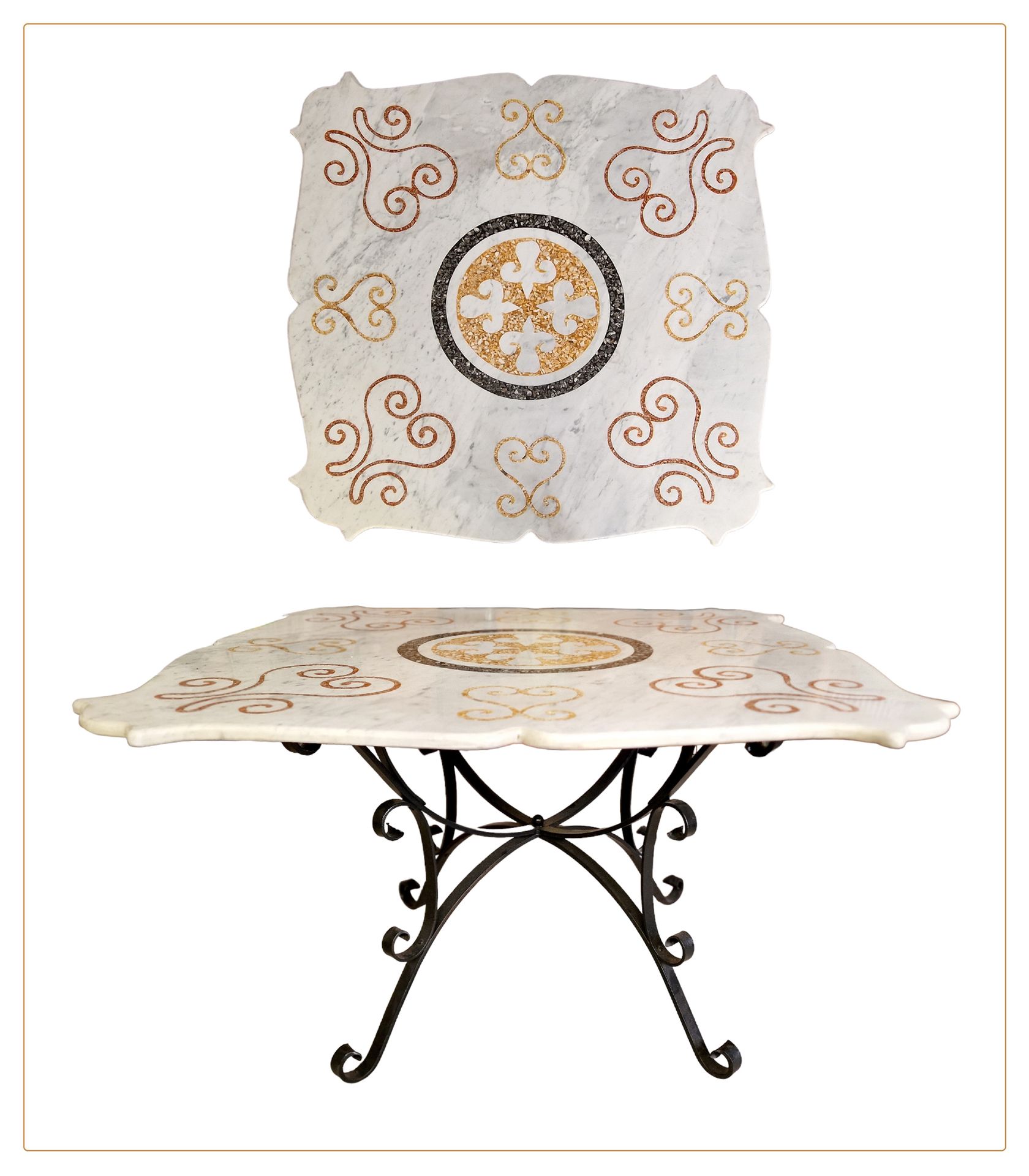 ELEGANTE TABLE DE TERASSE The marble top finely inlaid with a rose and interlaci&hellip;