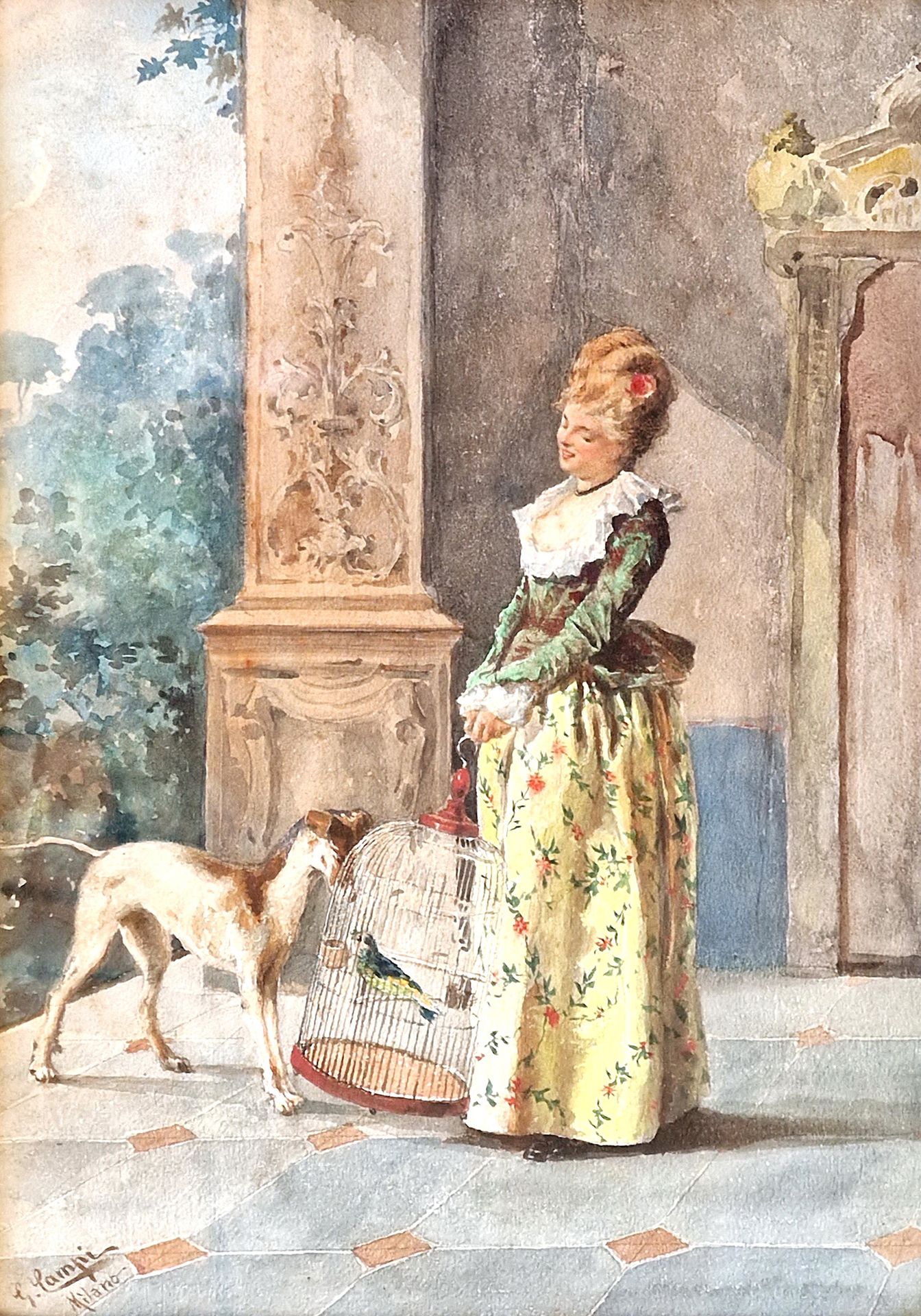 Giacomo CAMPI (1846-1921) 年轻女子与鹦鹉



纸上水彩画，左下角有签名。

尺寸：37 x 17 cm

意大利画家，出生于米兰，在&hellip;