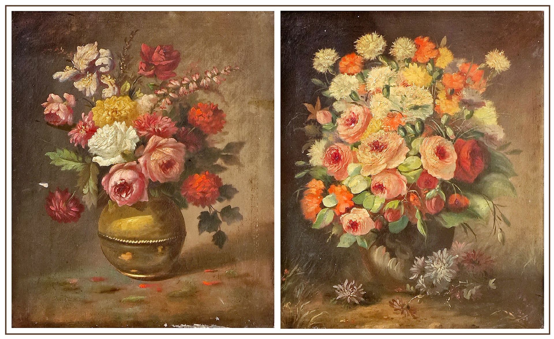ECOLE FRANCAISE 19eme SIECLE 鲜花的静物



一对布面油画，无名氏。磨损和撕裂。

尺寸：65,5 x 54 cm