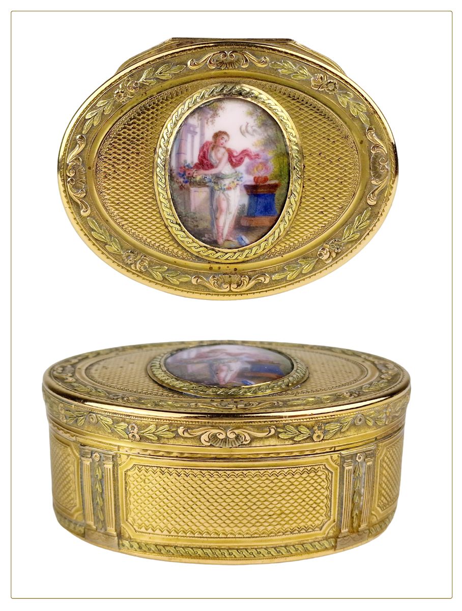 FRANCE, fin 18ème SIECLE Elegant snuffbox
In 18k (750) gold, oval shape with ric&hellip;