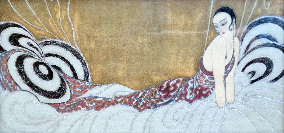 ITALIE VERS 1920 躺着的年轻女人
混合技术与油画板上的油彩。
尺寸：13.5 x 27 cm