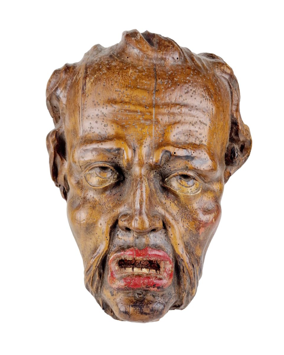 ITALIE, FIN 18ème DEBUT 19ème SIECLE Grotesque
Masque en bois de noyer sculpté e&hellip;