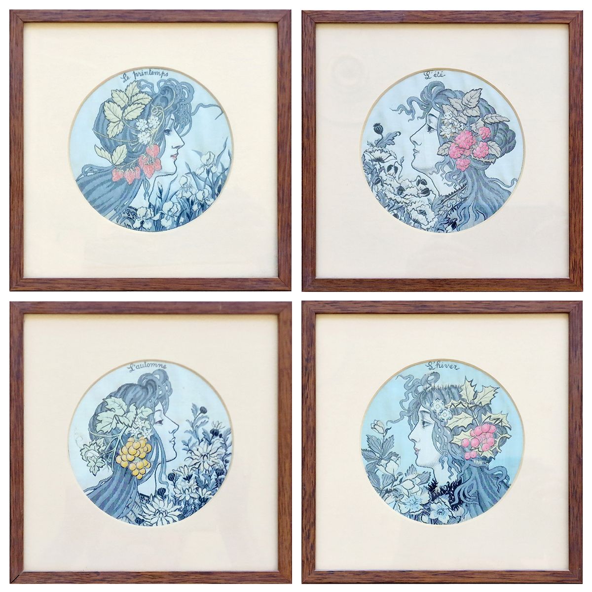 LES QUATRE SAISONS 新艺术主义风格

一套四幅刺绣作品，代表四季，由一个年轻女子的轮廓，携带着季节的水果和鲜花。
尺寸：每个直径为13厘米

&hellip;