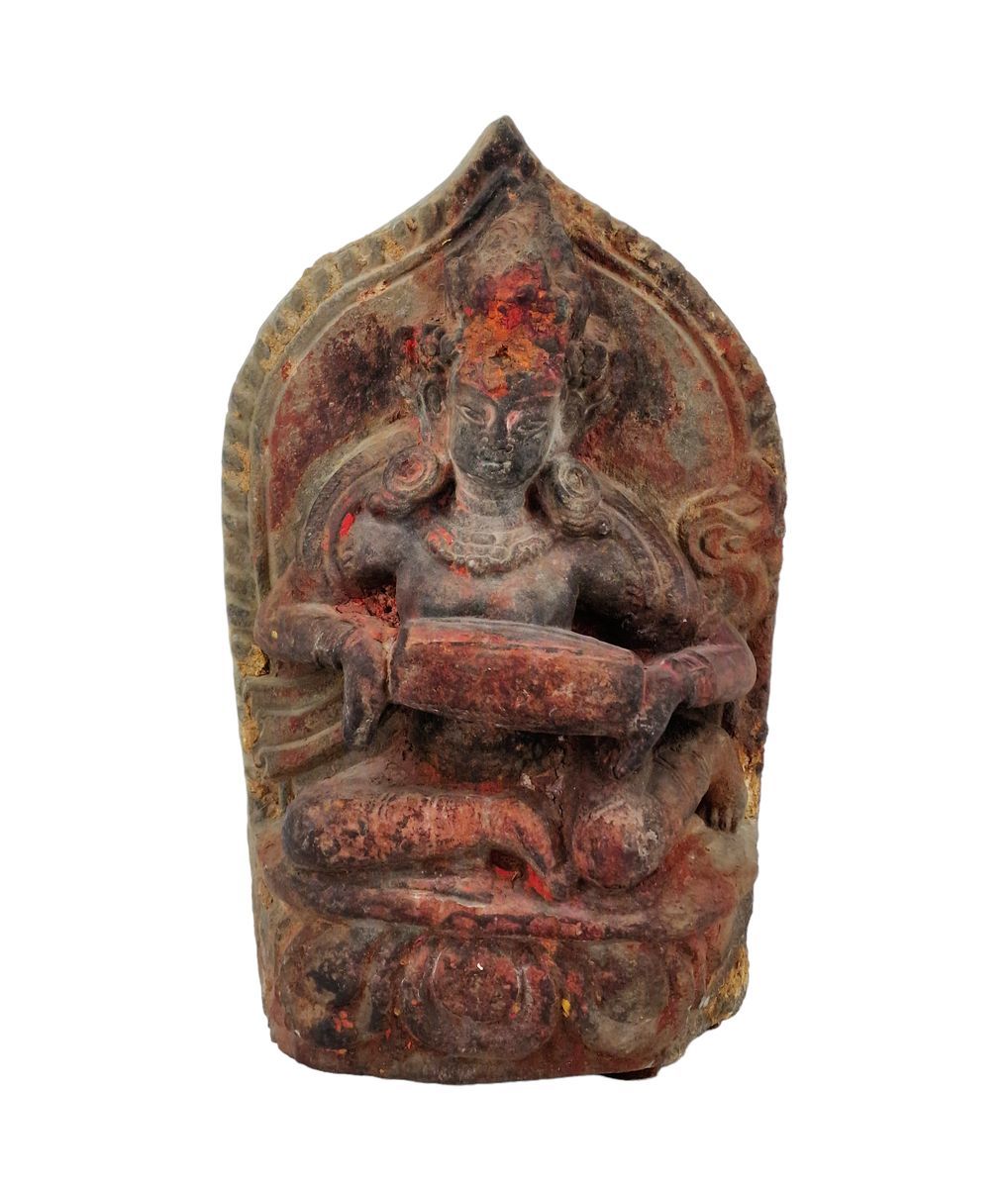NEPAL 17-18ème SIECLE Stele, figura, divinità buddista
In pietra grigia con pati&hellip;