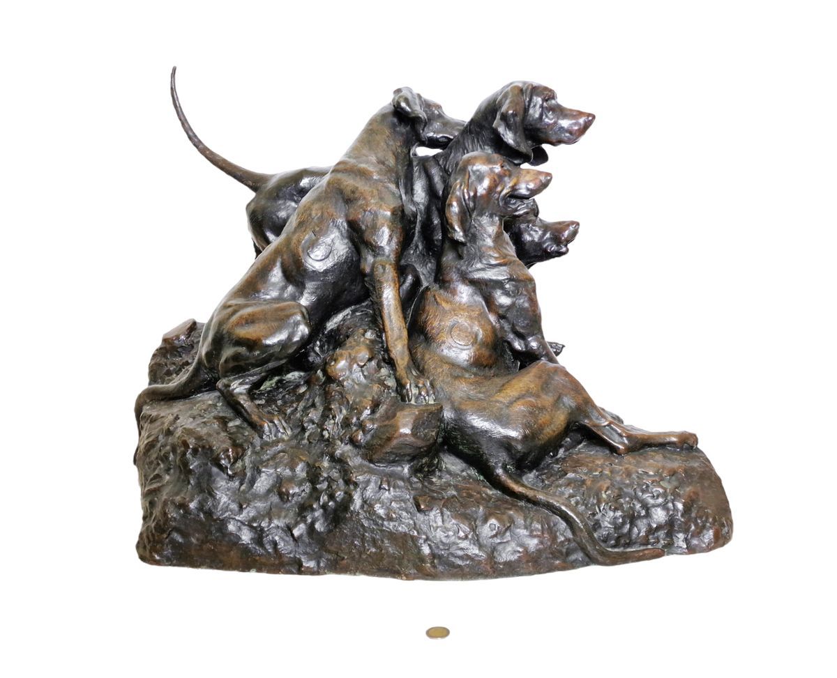 EMILE PERRAULT-HARRY (1878-1938) “Quatre chiens de chasse de la Marquise d’Uzès”&hellip;