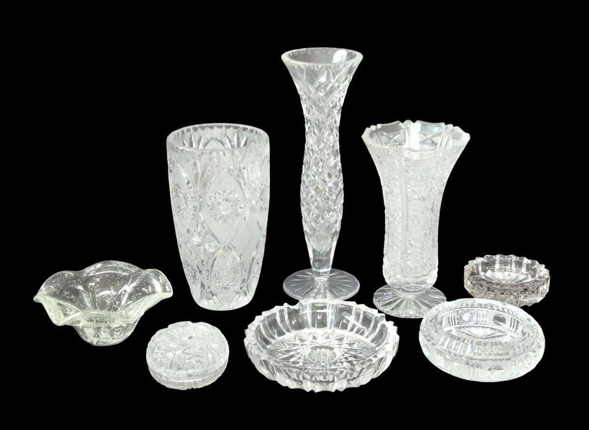 CRISTAL, FRANCE The set includes three vases, a flower bowl, a covered box and t&hellip;