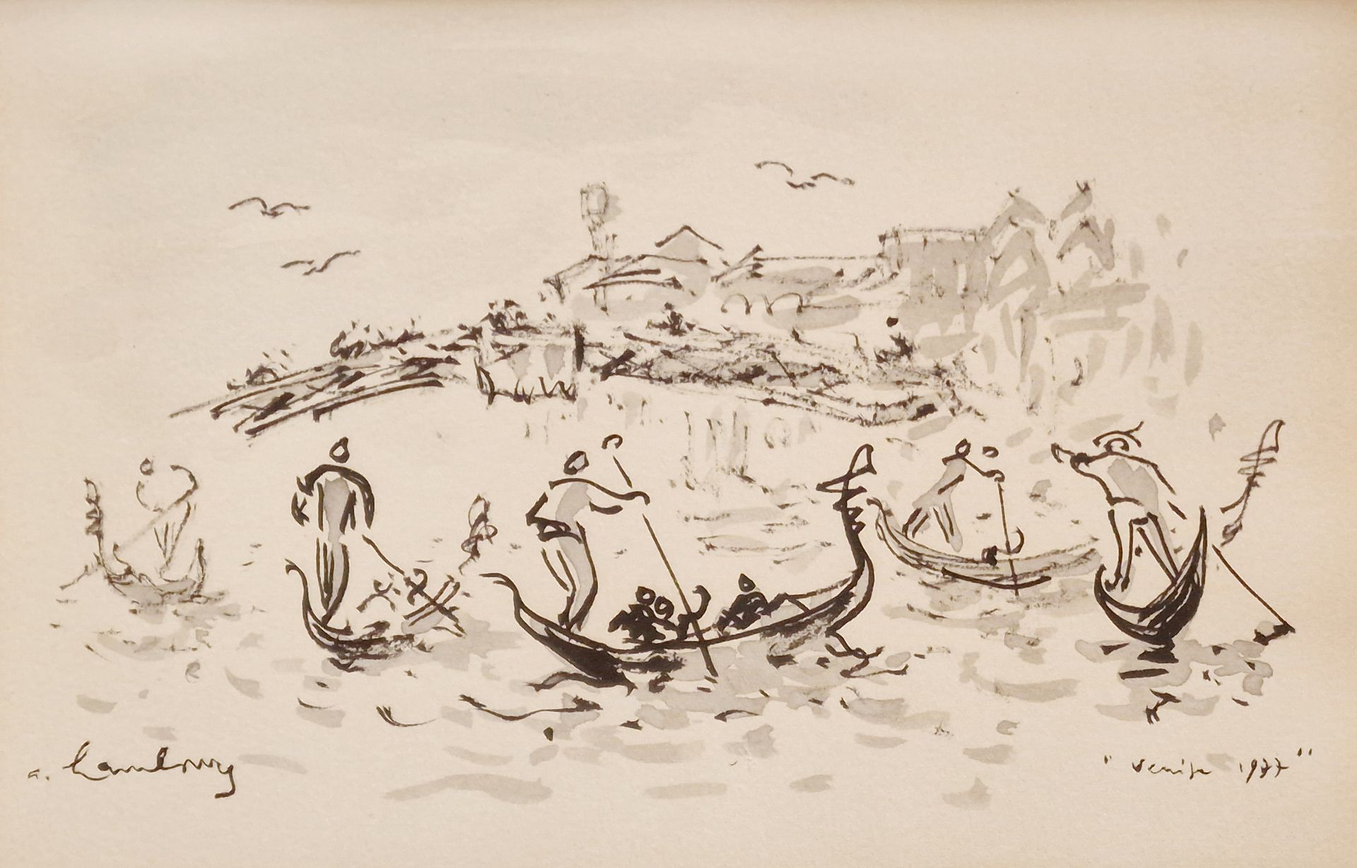 ANDRE HAMBOURG (1909-1999) Gondoles à Venise, 1977

Encre sur papier signé en ba&hellip;