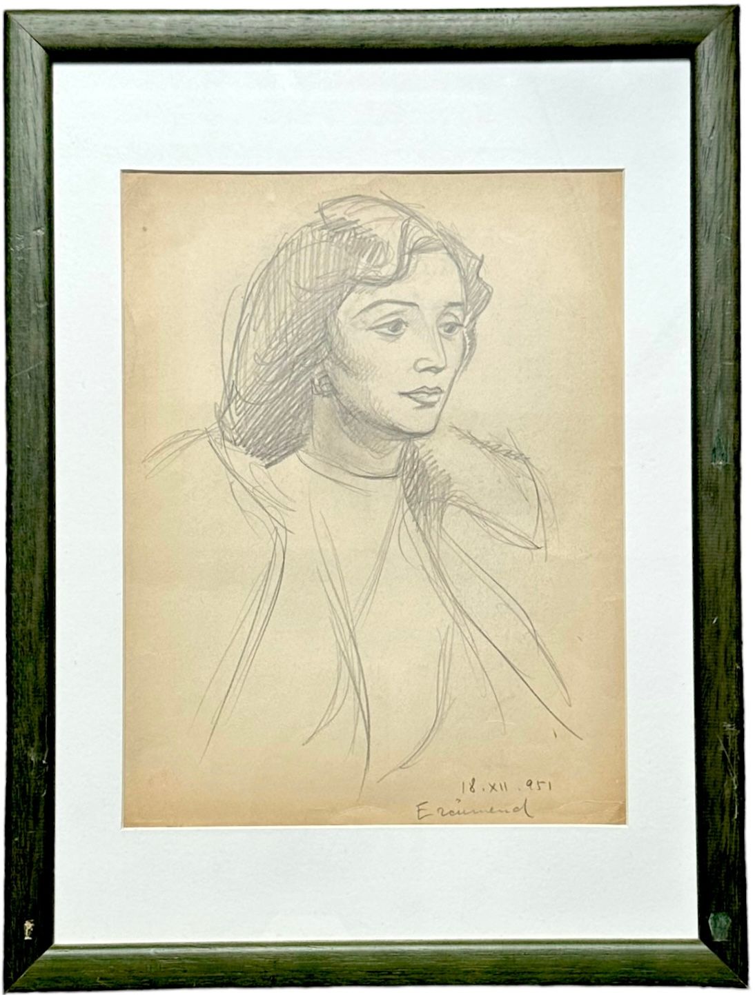 Ercüment Kalmik Drawing Pencil Paint Signed by Ercüment Kalmik, Female portrait,&hellip;