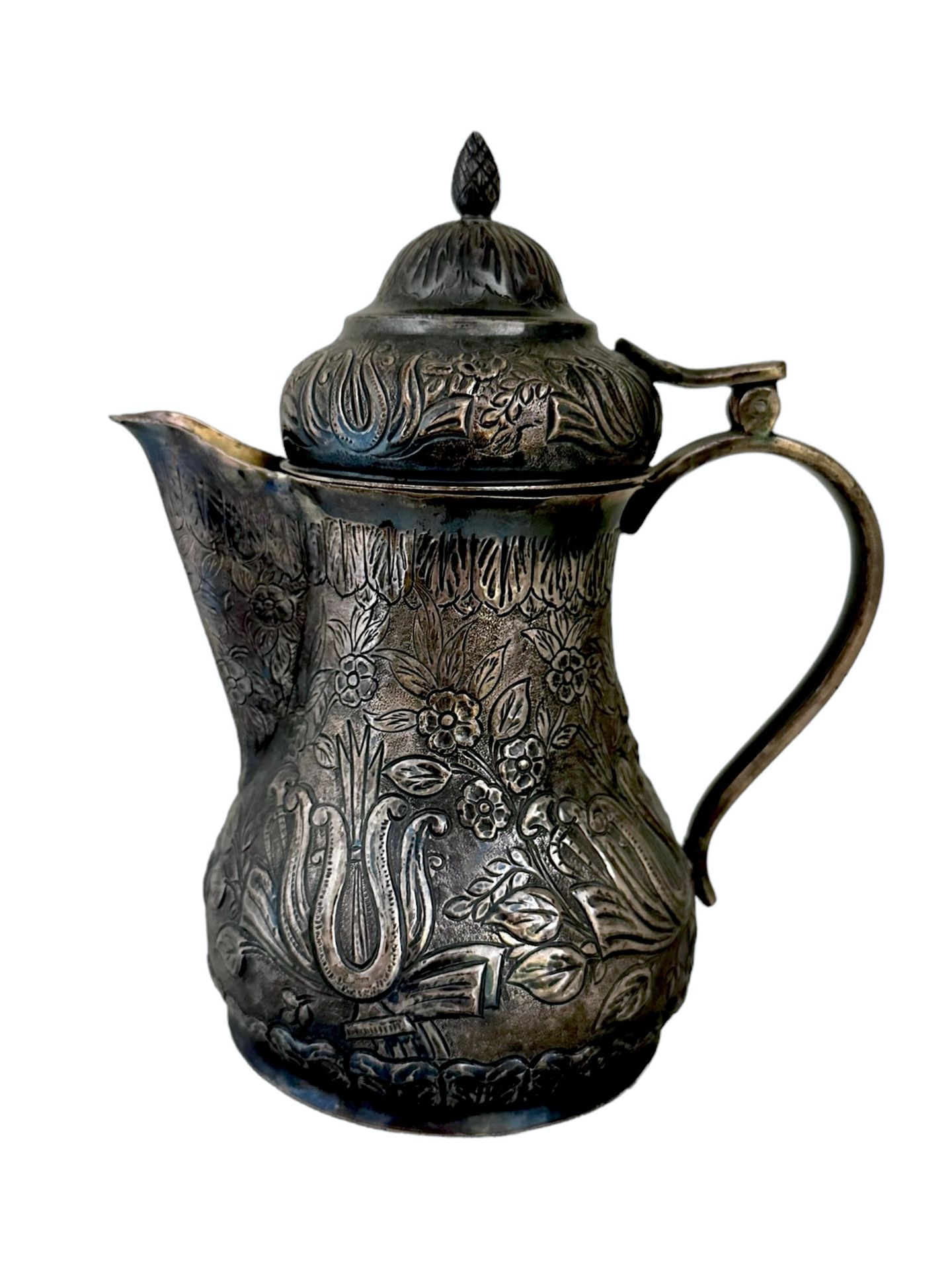 19th century Silver Coffee Pot Corps conique, couvercle en pomme de pin, pichet,&hellip;