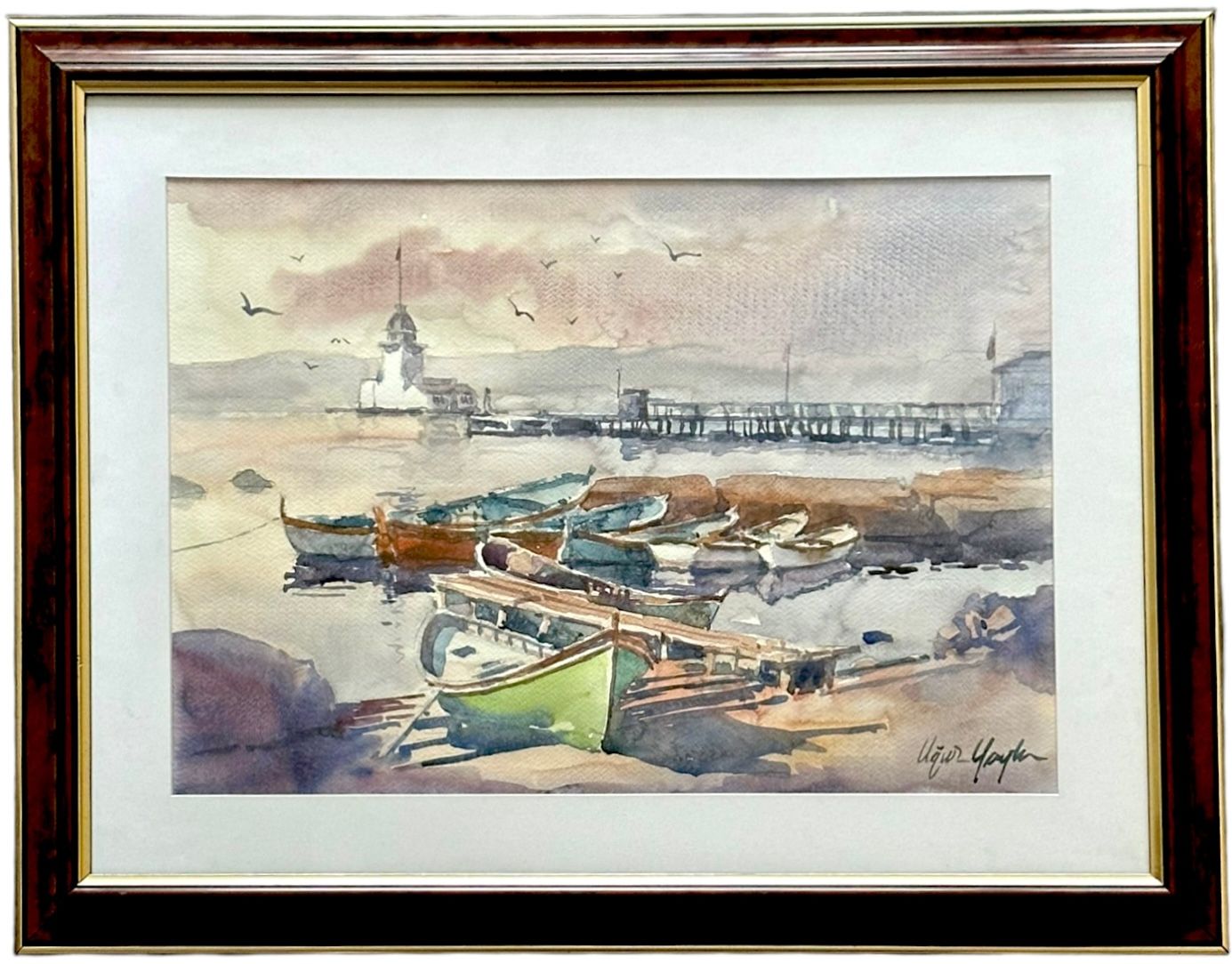 Ugur Yayla Watercolor Paint Uğur Yayla, signed, Maiden's Tower, watercolor on pa&hellip;