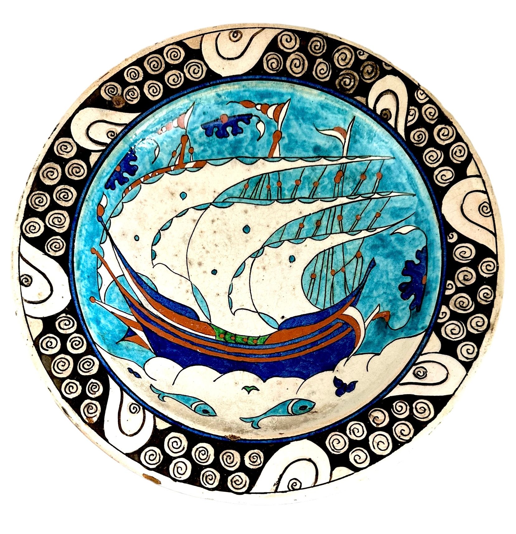 19th century Kütahya Ceramic Galleon Plate 19e siècle Kütahya Assiette en cérami&hellip;