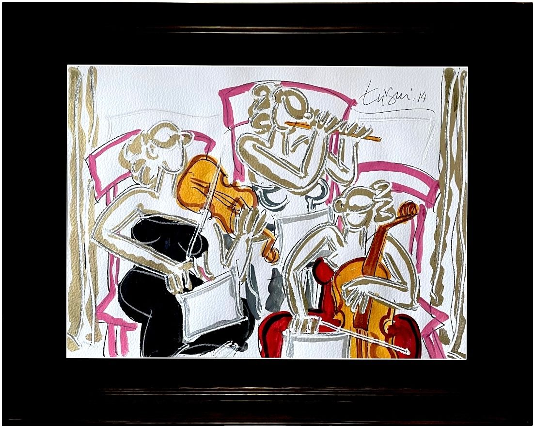 Adnan Turani Oil Paint Signed by Adnan Turani, Trio, 2014, Certified, Mixed medi&hellip;