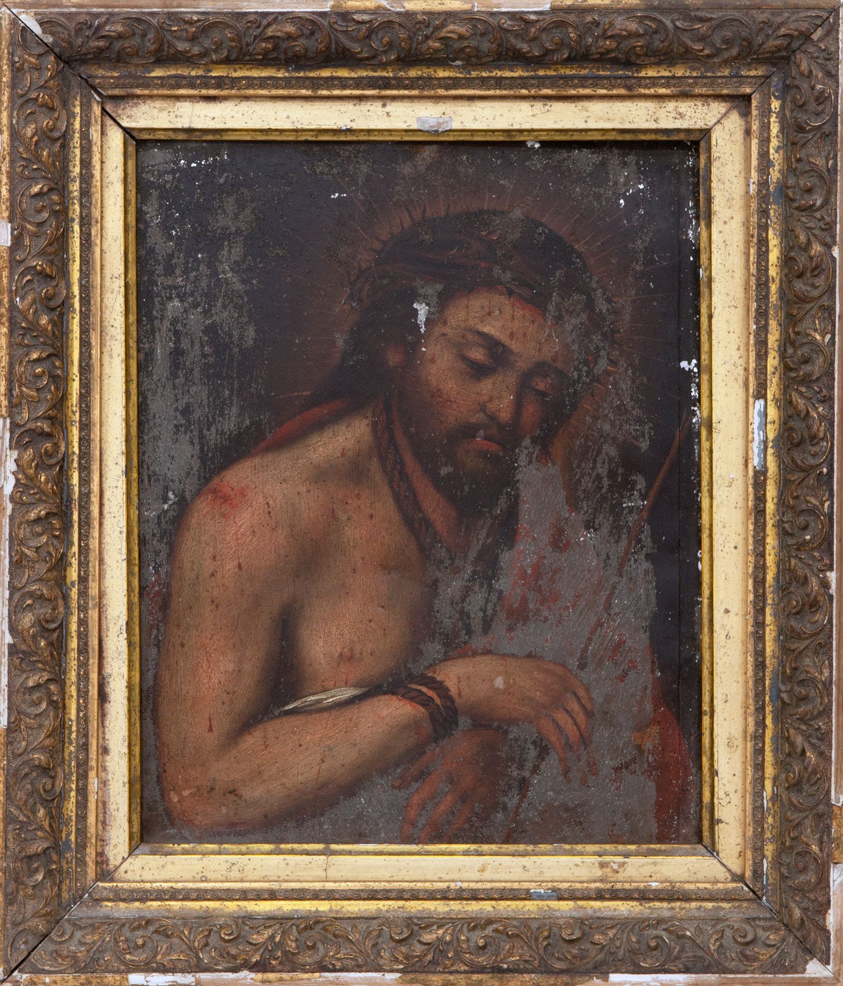 Null 俄罗斯圣像，19世纪 面板油画 分为四个部分，描绘了基督的复活，圣母，俄罗斯东正教的一对圣人和圣彼得。失踪。41 cm. X 36 cm.