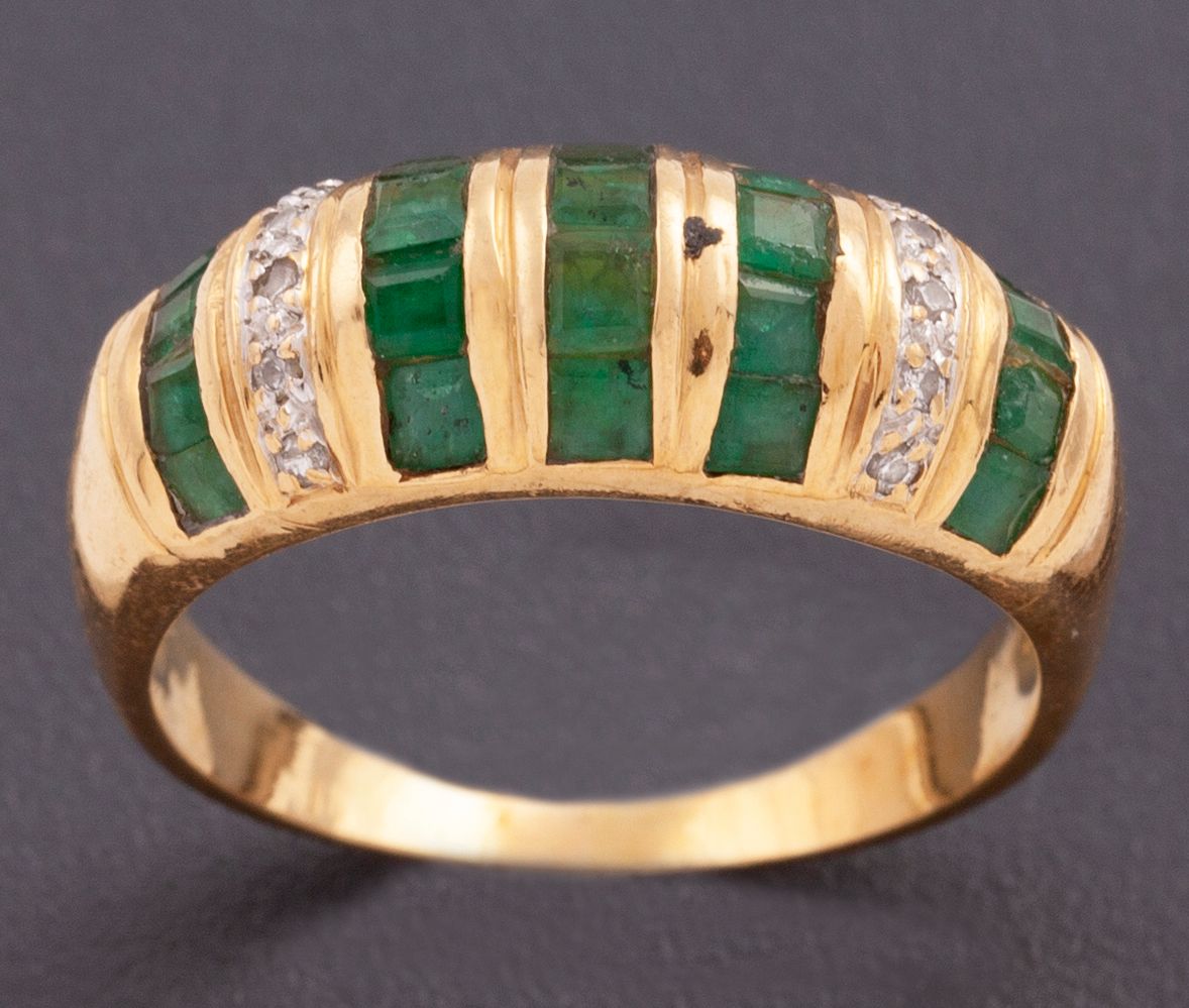 Null RING WITH DIAMONDS AND EMERALDS IN 18 KT YELLOW GOLD_.
 Ring made in 18kt g&hellip;
