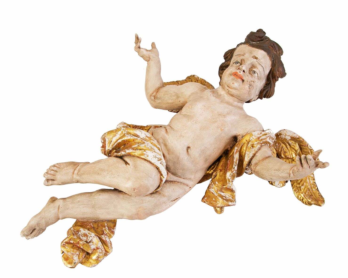 Null Angelot en bois polychrome sculpté représenté volant les bras écartés.
Trav&hellip;