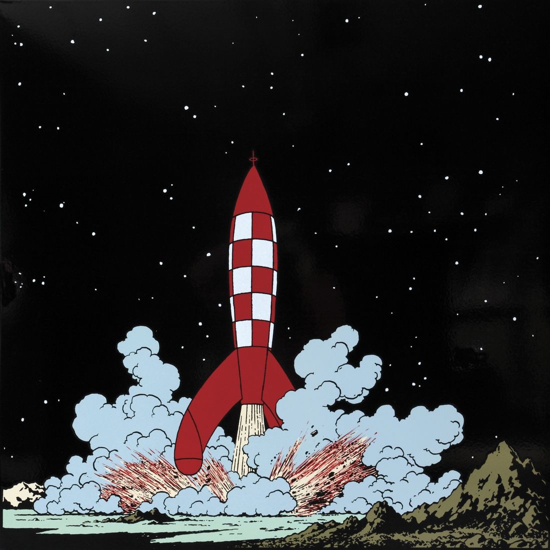 Hergé : Tintin, plaque émaillée "Série lune" : La fusée aluni, l'Emaillerie belg&hellip;